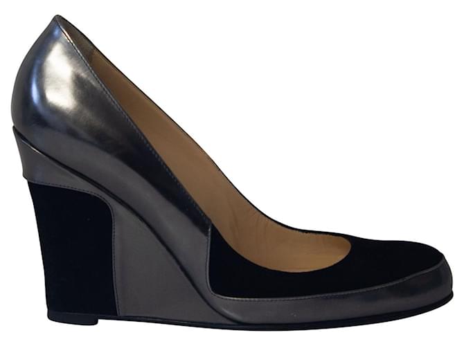Sapatos de cunha metálicos Christian Louboutin em couro cinza  ref.712890