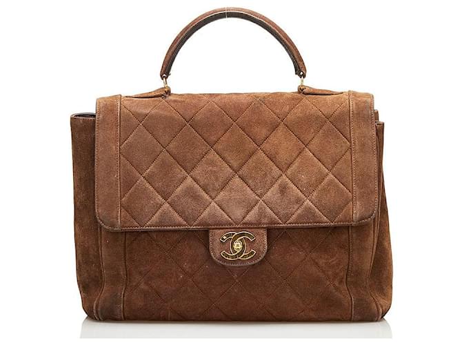 chanel CC Quilted Suede Top Handle Flap Bag brown Metal  ref.712893