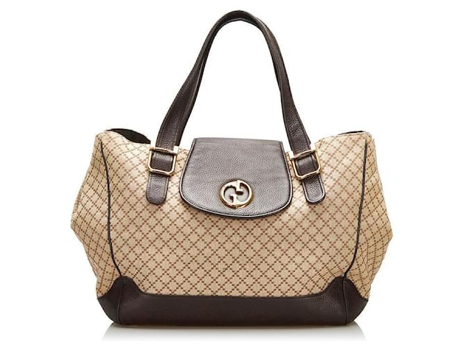 Gucci Canvas Einkaufstasche mit Diamanten beige Leinwand  ref.712897