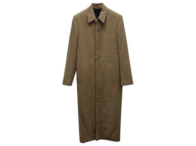 Balenciaga Houndstooth Long Coat in Brown Wool  ref.712937