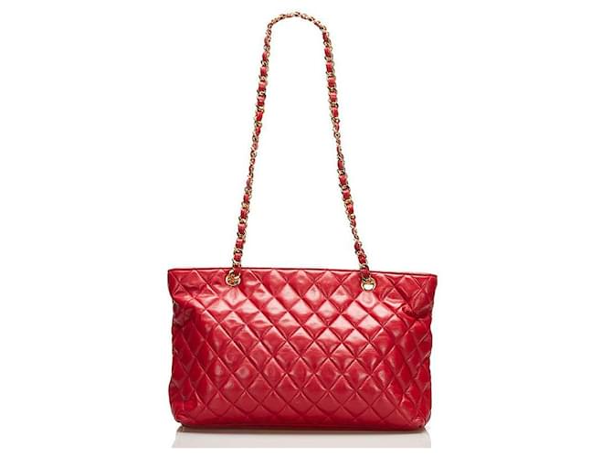 chanel Quilted Lambskin Zip Tote Bag red  ref.712969