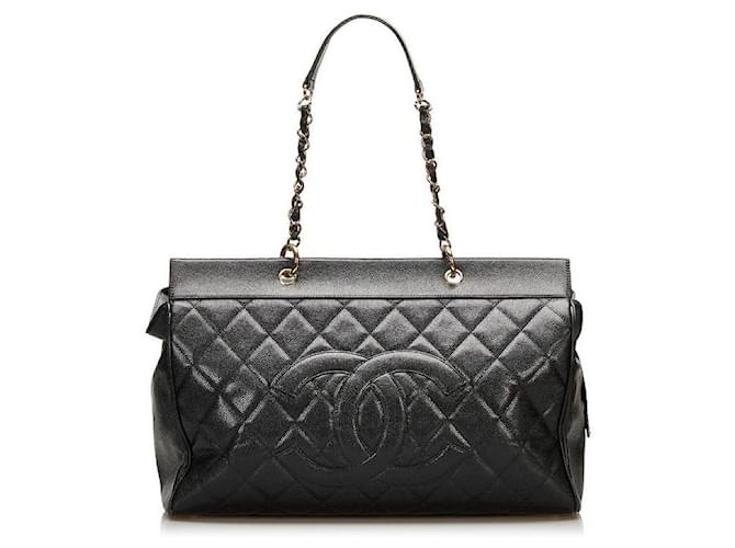 chanel Quilted Caviar Zipper Top Tote black Leather  ref.712995