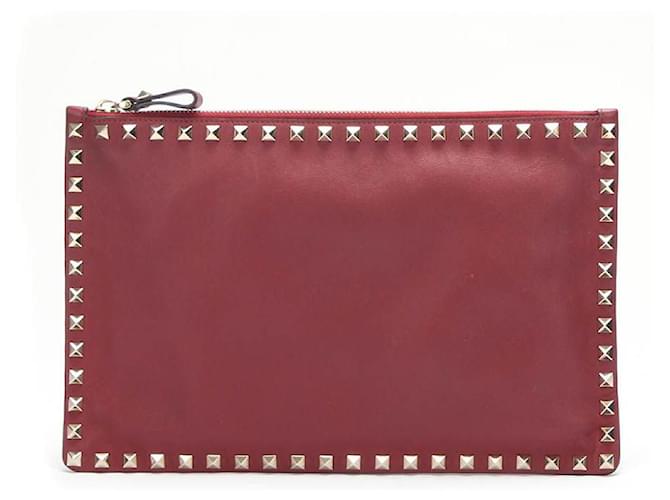 valentino Rockstud Leather Clutch red Pony-style calfskin  ref.713008