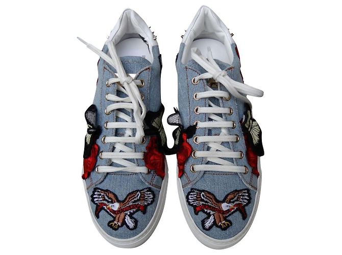 Philipp Plein Sneaker Denim Blau Rot mit Spikes Größe 39 Mehrfarben Hellblau