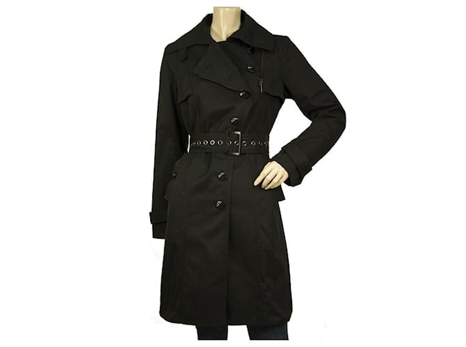 Armani Jeans Black lined Breasted Belted Trench Jacket Coat Eur 38 USA 2 Wool  ref.713100
