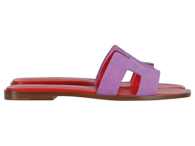 Hermès Oran Sandals in Violet Suede Goatskin Purple  ref.713142