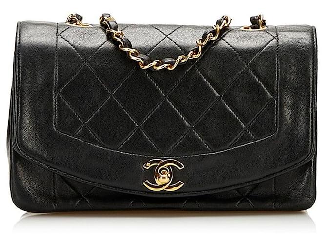 Chanel Diana Flap borsa a tracolla nera Nero Agnello Pelle  ref.713246