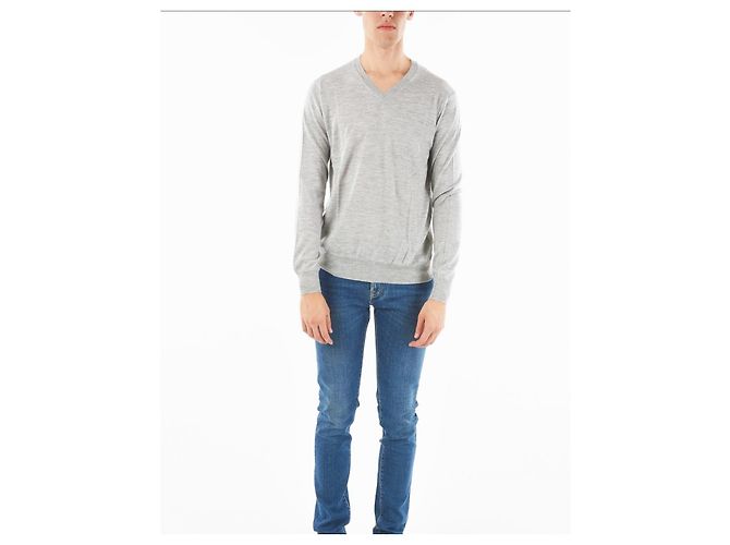 Corneliani Grauer Kaschmir Pullover mit V-Ausschnitt 