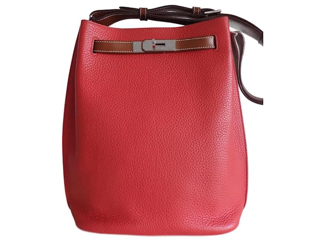 Hermès Sac Hermes So Kelly 22 Coral Caramelo Couro  ref.713821