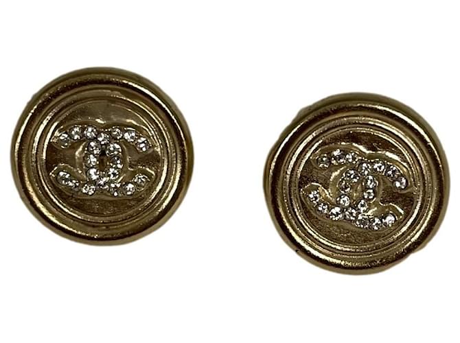 Chanel CC rhinestone earrings Golden Steel Acetate  ref.713828