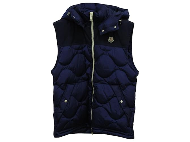 Moncler Arles Down Jacket with Detachable Sleeves in Navy Blue Nylon  ref.713907