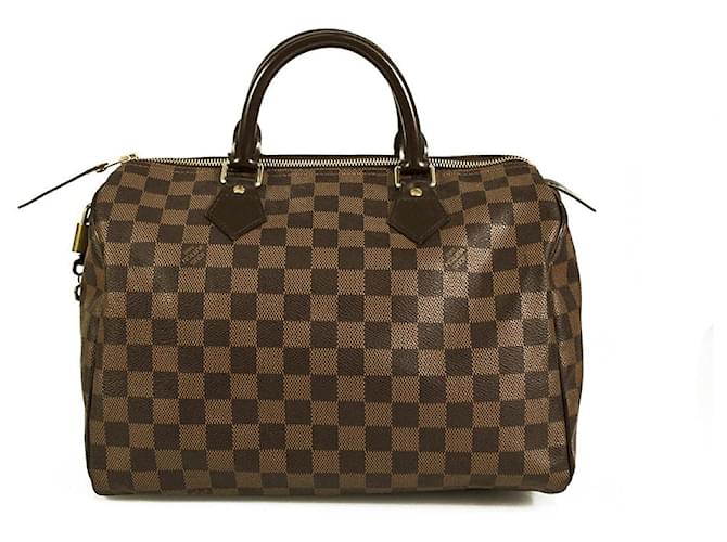Louis Vuitton schnell 30 Ebene Damier Satchel Bag Umhängetasche mit A.K. Initialen Braun Leder  ref.714027