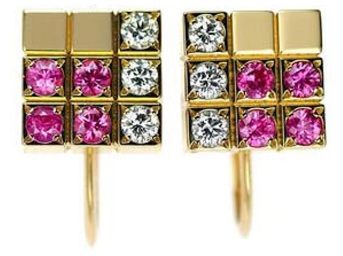 Pendientes Lanieres Piet de diamantes y zafiros rosas Cartier Multicolor Oro amarillo  ref.714060
