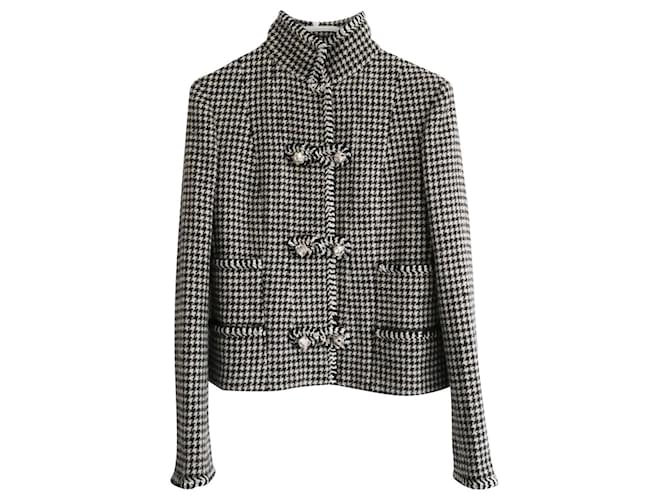 CHANEL AW15 Houndstooth Fantasy Tweed Jacket Brown Wool  ref.714124