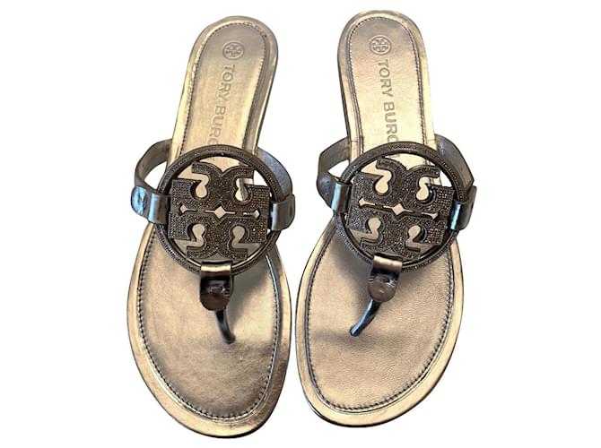 Tory Burch Metal Miller Silver pav sandals Silvery Leather ref