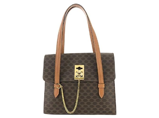 Céline *CELINE Celine Macadam triple chain mantel handbag Vintage Old Celine Brown Leather  ref.714286