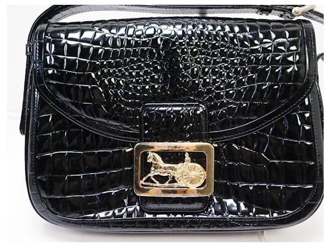 Céline *Celine vintage black Crocodile skin horse carriage shoulder bag Leather  ref.714288