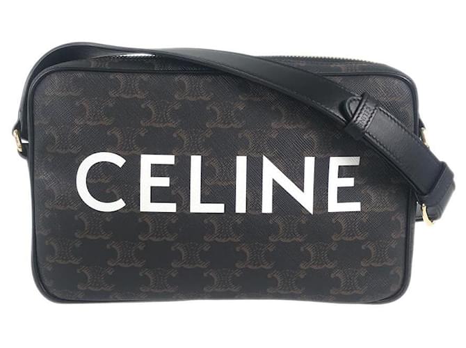 Céline *Celine Triomphe Medium Messenger Bag Umhängetasche aus schwarzem PVC-Leder  ref.714292