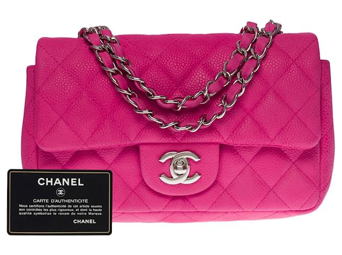 Bolsa de ombro retangular Splendid Chanel Mini Timeless em couro caviar acolchoado rosa  ref.714336