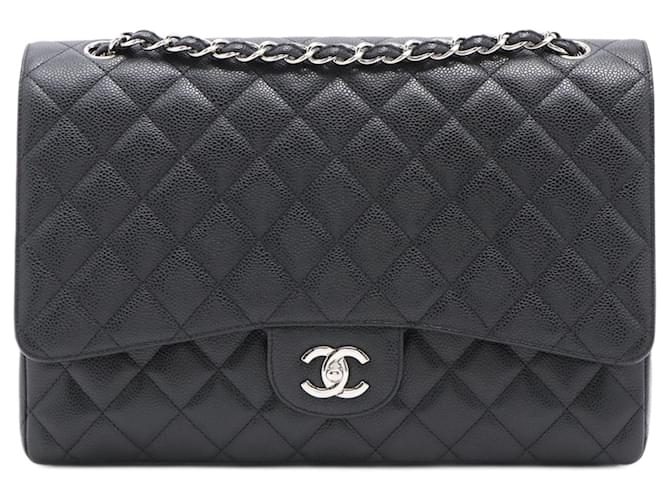 Chanel Maxi Classic Single Flap in Black Quilted Caviar Leather Silver  Hardware ref.714347 - Joli Closet