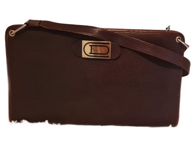 Bolsa Christian Dior de couro marrom com logo CD dourado Castanho escuro