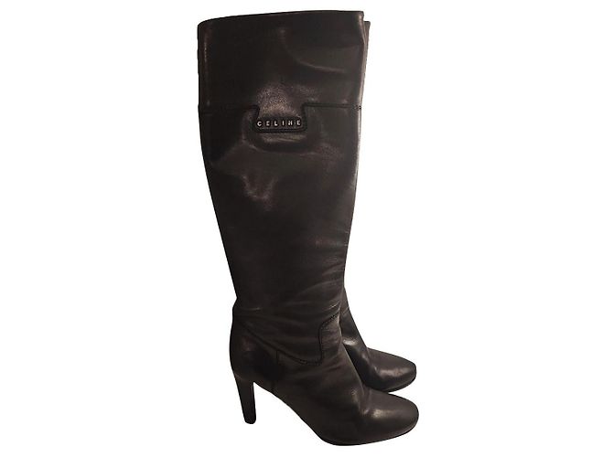 Céline Black Leather Heel Boots 8 cm