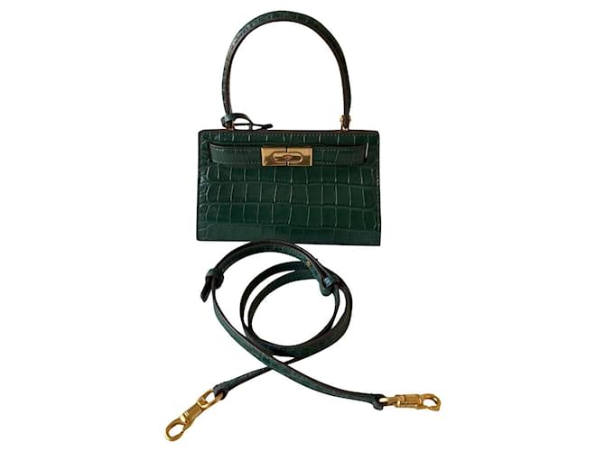 Tory Burch Croc Embossed Handbag in Green