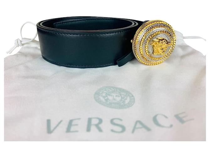 Versace Cinturones Negro Cuero  ref.714537