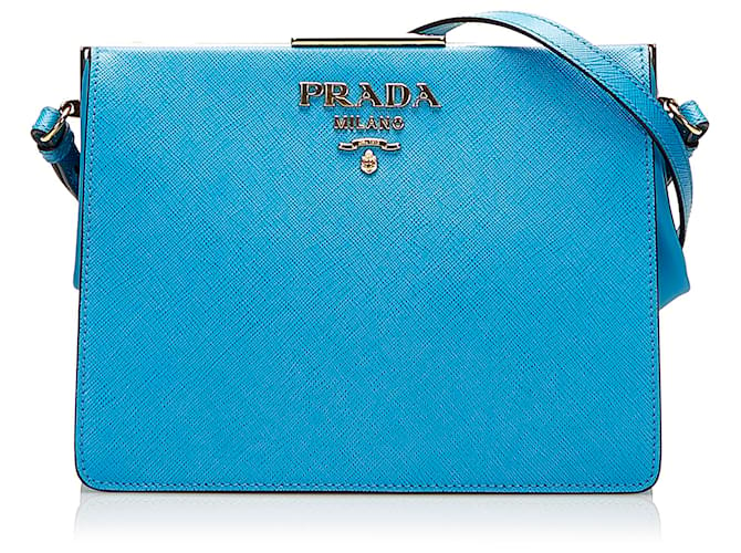 Sac à bandoulière Prada Saffiano Light Frame bleu Cuir Veau façon poulain  ref.714582