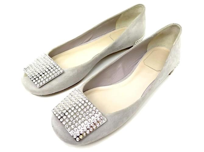 VVV DIOR BALLERINA SHOES73912 37 GRAY SUEDE STRASS PLATE BOX SHOES Grey  ref.714735