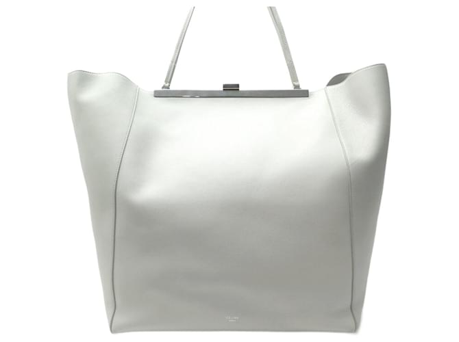 Céline NOVA BOLSA CELINE CABAS COM FECHO DE COURO BRANCO NOVA BOLSA DE COURO Cinza  ref.714797