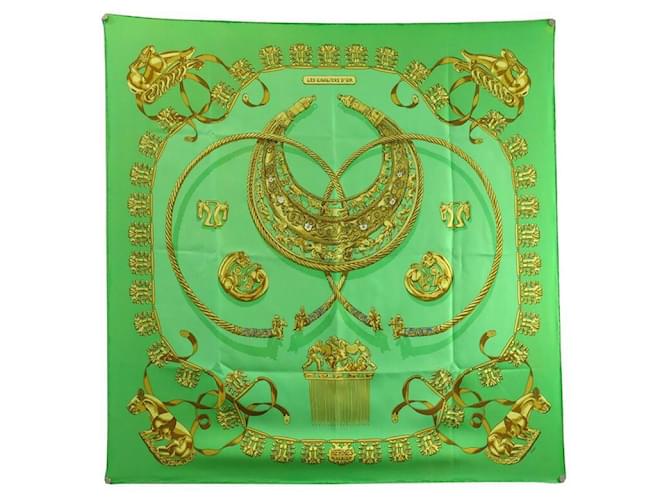 Hermès HERMES SCARF LES CAVALIERS D'OR RYBALTCHENKO SQUARE 90 IN GREEN SILK SCARF  ref.714824