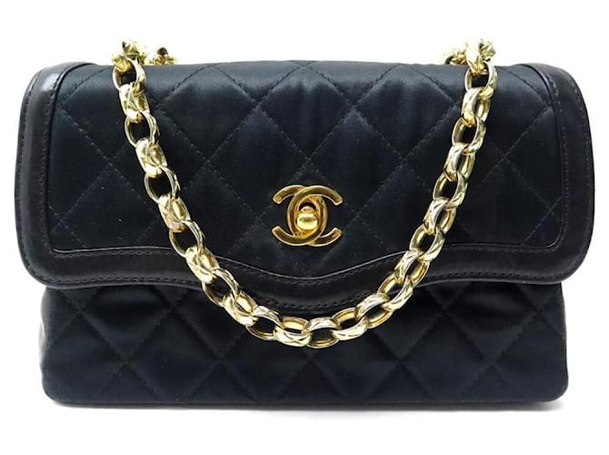 Vintage CHANEL Quilted Satin Mini Pouch Bag Black