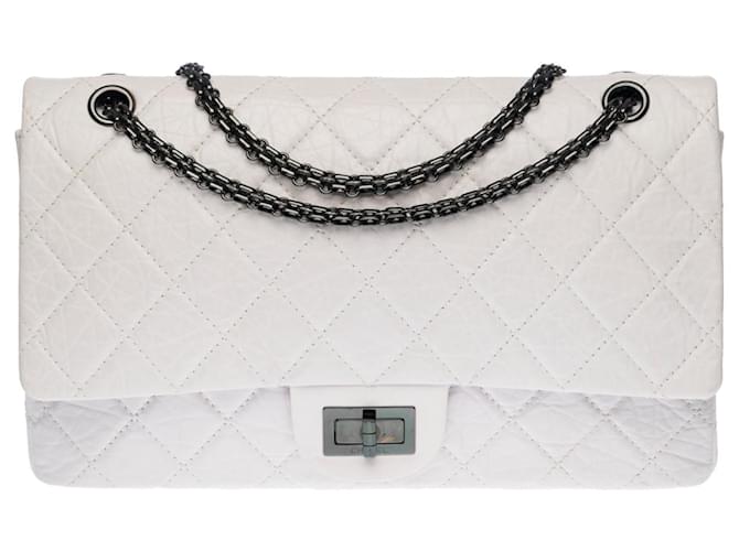 Bolsa de mão Chanel esplêndida e majestosa 2.55 Reedição 227 em couro branco acolchoado  ref.715279