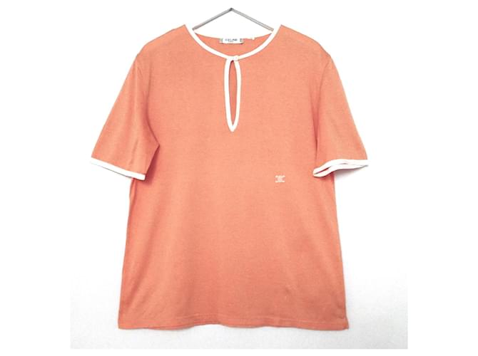 Céline CELINE vintage 1970Top t-shirt con logo color pesca  ref.715338
