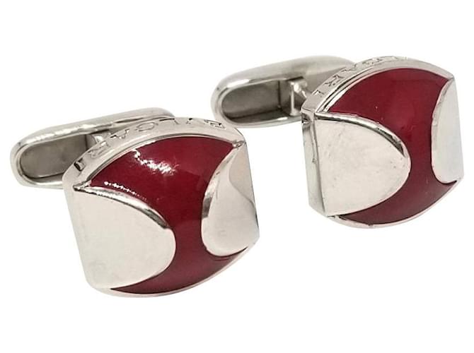 Bulgari * Bvlgari cufflinks red silver SV925 logo silver cufflinks men&#39;s accessories BVLGARI Silvery  ref.715364