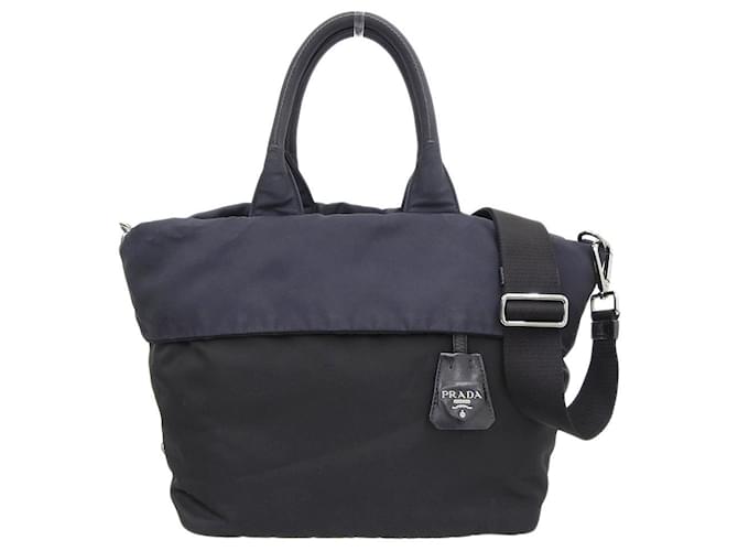 * Prada PRADA reversible 2- way bag nylon black navy Dark blue  ref.715373