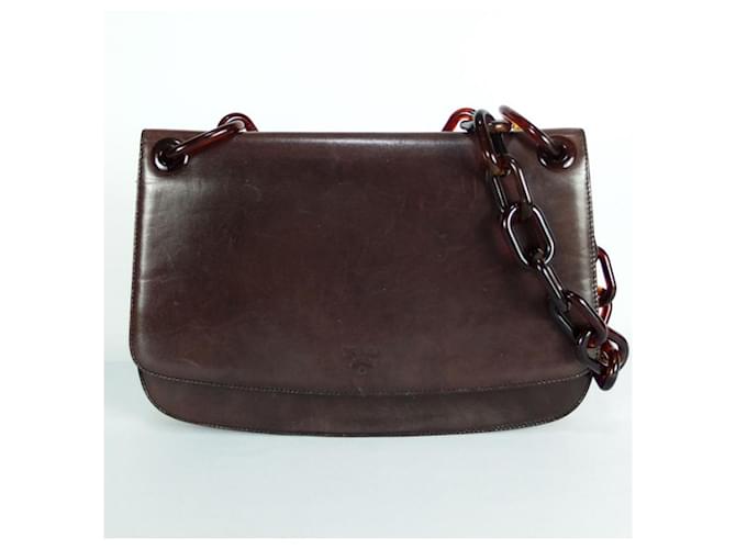 * Prada Chain Shoulder Bag Dark Brown Plastic Leather Women&#39;S  ref.715376