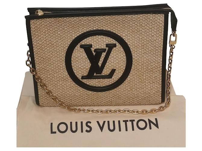 Louis Vuitton Bolsa de aseo Beige Cuero Paja Mimbre Fibra de celulosa  ref.715381