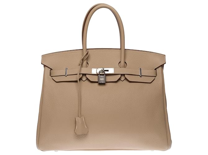 Splendid Hermès Birkin handbag 35 cm in leather Taurillon Clémence Argile Beige  ref.715412