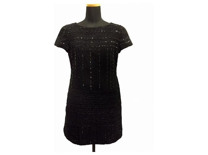 Chanel IDENTIFICATION sequin dress mini party dress cut-and-sew French  sleeve formal lining silk 00AW old vintage archive Black Cotton Wool Nylon  Acrylic ref.715418 - Joli Closet