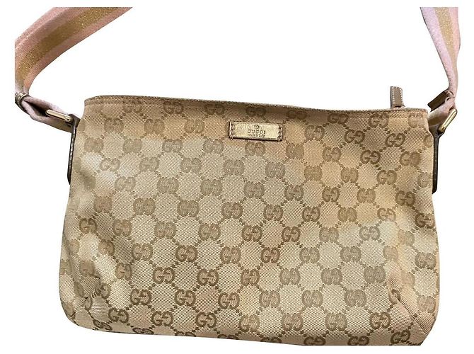 Gucci Web Strap Messenger Bag GG Canvas Small Beige