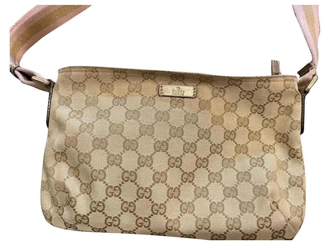 Gucci Web Strap Messenger Bag GG Lona Pequeño Beige Lienzo  ref.715421