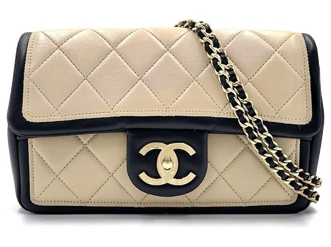 Chanel shoulder bag ladies' beige black gold matelasse bicolor cocomark  coco turnlock vintage bag Leather ref.715445 - Joli Closet