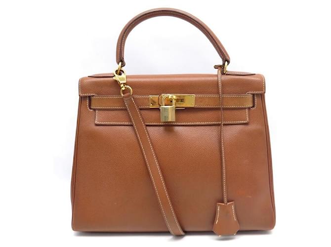 Hermès VINTAGE HERMES KELLY HANDBAG 28 Epsom Gold leather 1993 HAND BAG STRAP Brown  ref.715478