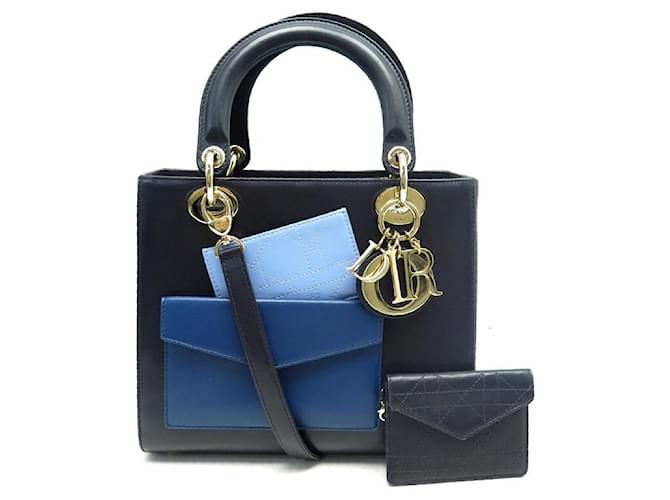 LADY DIOR POCKET HANDBAG IN NIGHT BLUE LEATHER BANDOULIERE HAND BAG PURSE  ref.715728