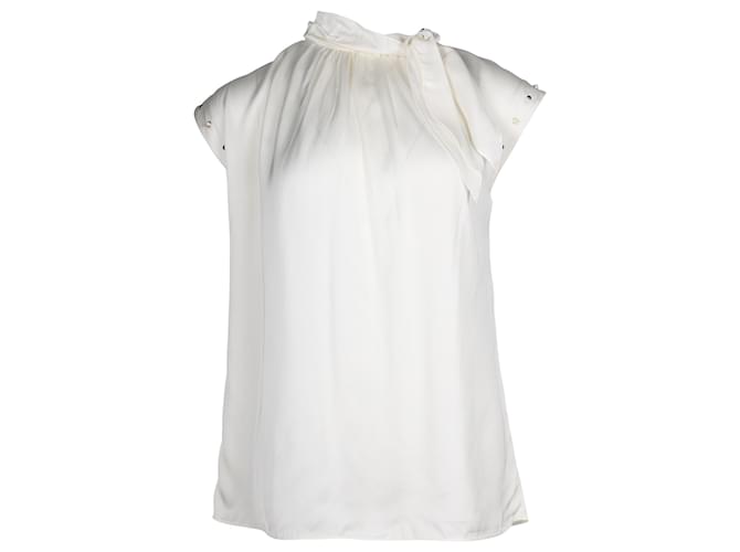 Sandro Paris Courbe Studded Blouse Top in White Cotton  ref.715784
