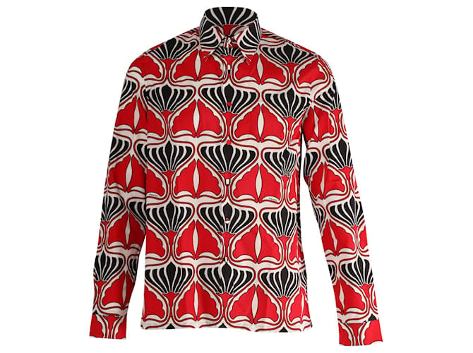 Prada Bedrucktes Langarmhemd mit Knopfleiste vorne aus mehrfarbiger Baumwolle  ref.715793