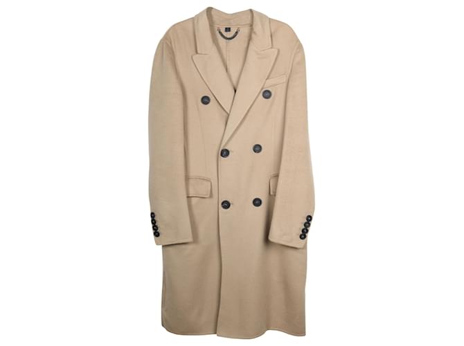Burberry Double Breasted Long Coat in Beige Cashmere  Wool  ref.715830