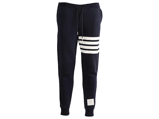 Thom Browne diseñado 4-Pantalones de Chándal Bar en Algodón Azul Marino  ref.715863